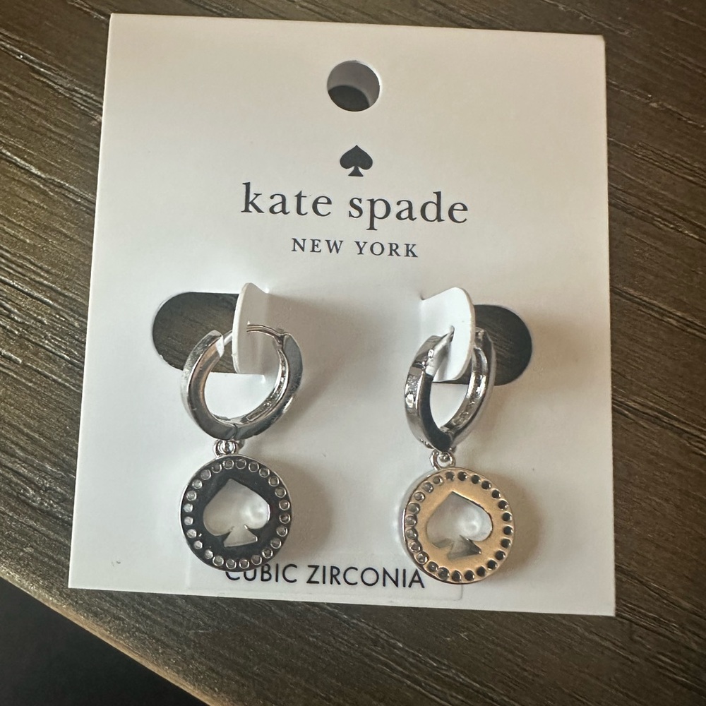 Kate Spade Spot the Spade huggies dangle silver and cubic zirconia